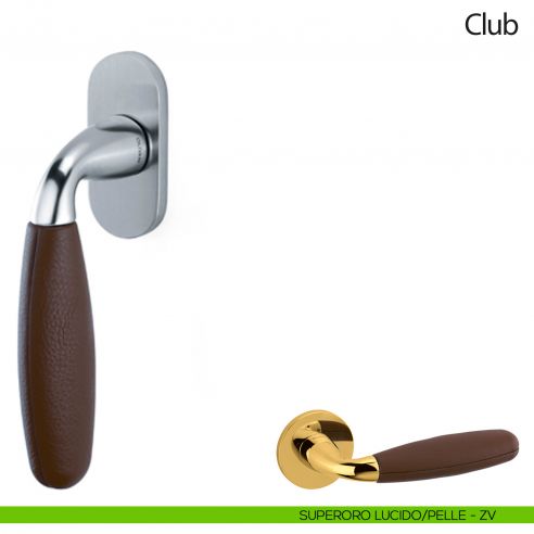 Maniglia per finestra martellina DK Club Olivari con pelle Frau superoro lucido