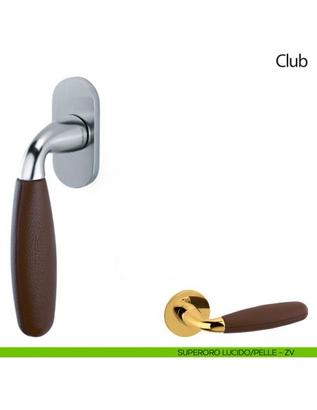 Maniglia per finestra martellina DK Club Olivari con pelle Frau superoro lucido