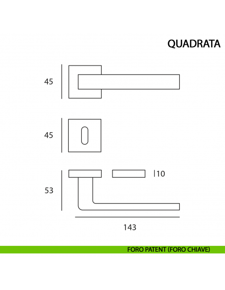 Maniglia per porta Quadrata nero opaco moderna - foro patent