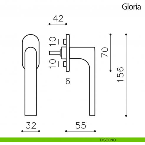 Maniglia per finestra martellina DK Gloria Olivari disegno