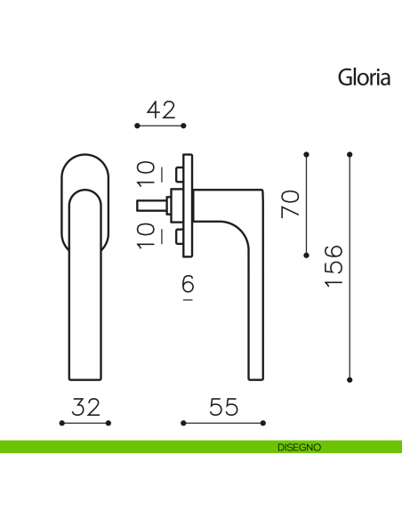 Maniglia per finestra martellina DK Gloria Olivari disegno