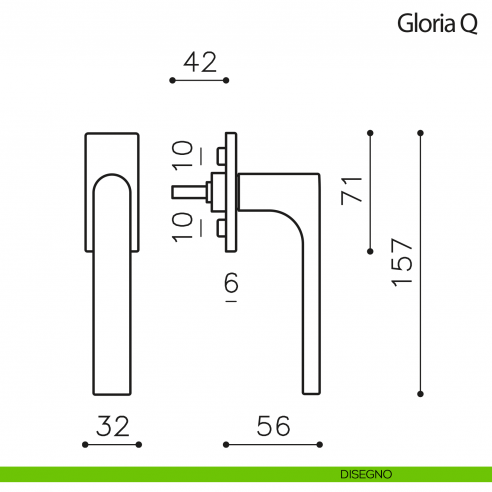 Maniglia per finestra martellina DK Gloria Q Olivari disegno