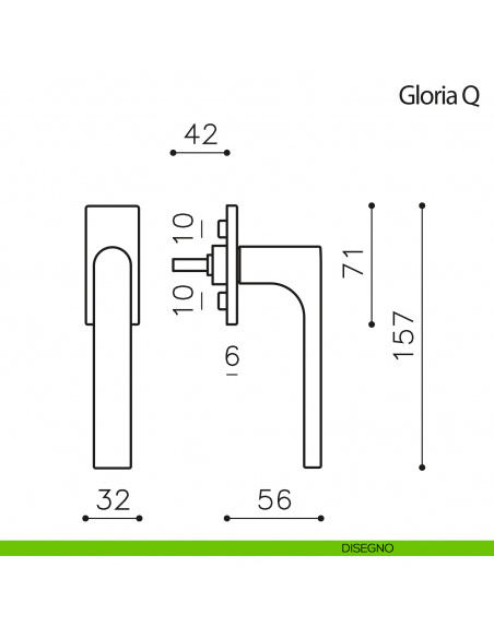 Maniglia per finestra martellina DK Gloria Q Olivari disegno