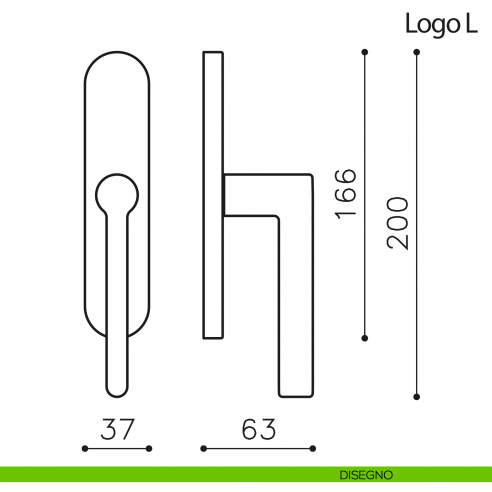 Maniglia per finestra cremonese Logo L Olivari disegno