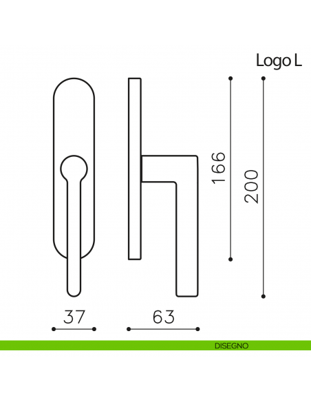 Maniglia per finestra cremonese Logo L Olivari disegno