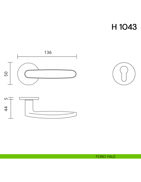 Maniglia per porta H 1043 Valli collezione Fusital con rosetta fine foro yale