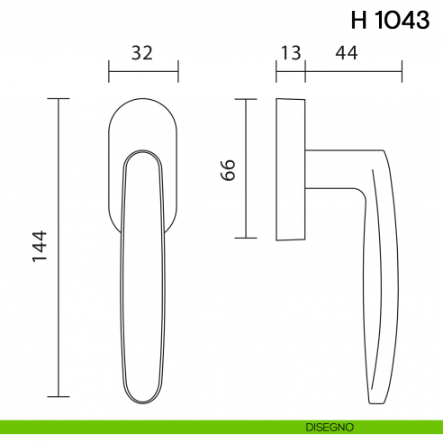 Maniglia per finestra martellina DK H 1043 Valli collezione Fusital disegno