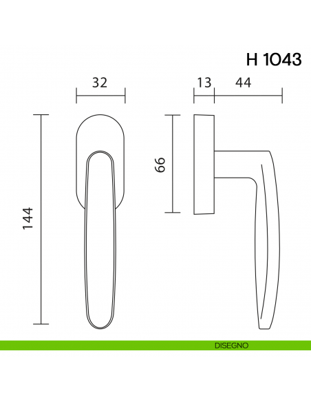 Maniglia per finestra martellina DK H 1043 Valli collezione Fusital disegno