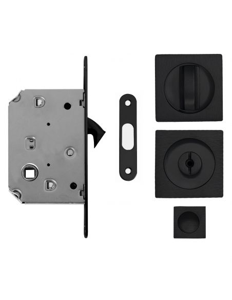 Maniglia per porta scorrevole quadrata con nottolino nero opaco