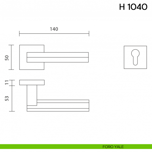 Maniglia per porta H 1040 Valli collezione Fusital foro yale