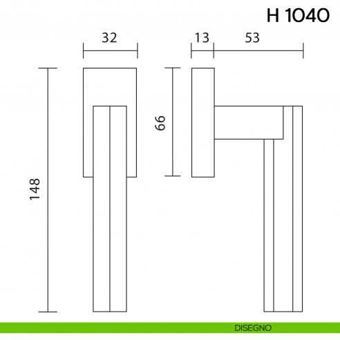 Maniglia per finestra martellina DK H 1040 Valli collezione Fusital disegno