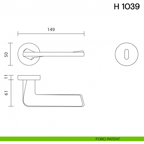 Maniglia per porta H 1039 Valli collezione Fusital foro patent