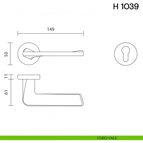 Maniglia per porta H 1039 Valli collezione Fusital foro yale