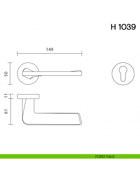 Maniglia per porta H 1039 Valli collezione Fusital foro yale