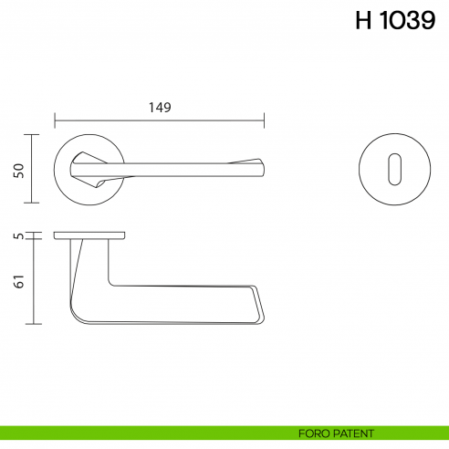 Maniglia per porta H 1039 Valli collezione Fusital con rosetta fine foro patent