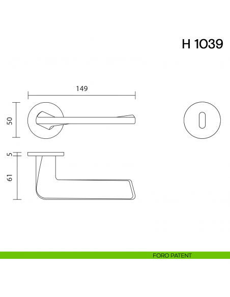 Maniglia per porta H 1039 Valli collezione Fusital con rosetta fine foro patent