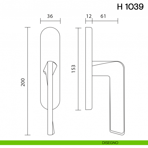 Maniglia per finestra cremonese H 1039 Valli collezione Fusital disegno