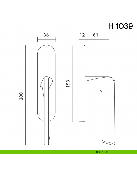 Maniglia per finestra cremonese H 1039 Valli collezione Fusital disegno
