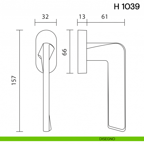 Maniglia per finestra martellina DK H 1039 Valli collezione Fusital disegno