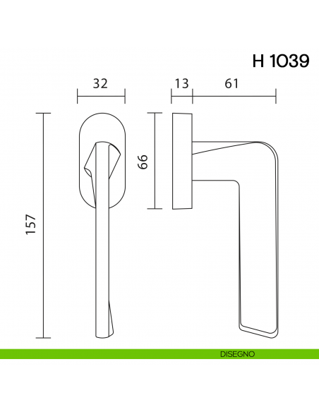 Maniglia per finestra martellina DK H 1039 Valli collezione Fusital disegno