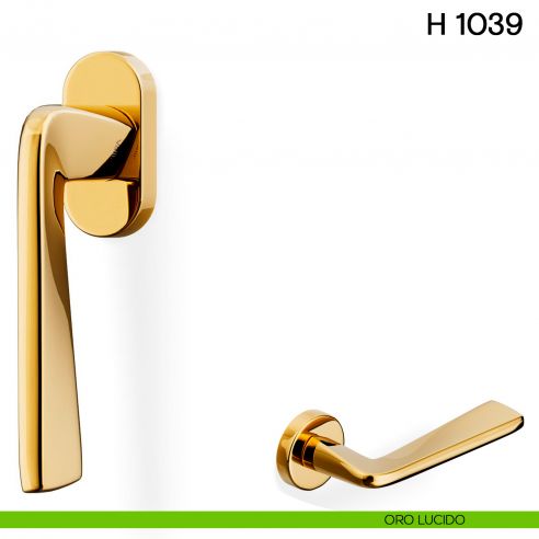 Maniglia per finestra martellina DK H 1039 Valli collezione Fusital con rosetta fine orolucido