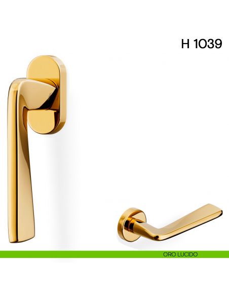 Maniglia per finestra martellina DK H 1039 Valli collezione Fusital con rosetta fine orolucido