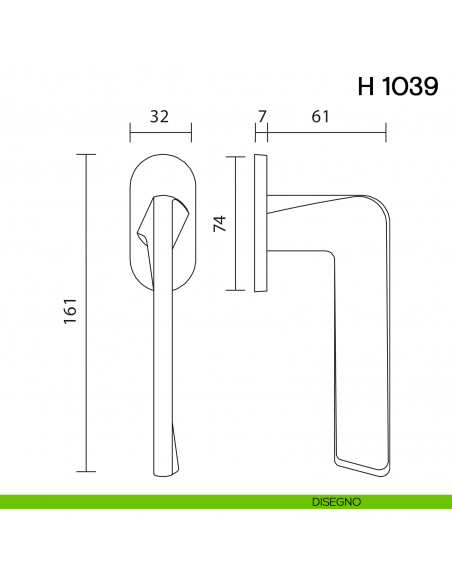 Maniglia per finestra martellina DK H 1039 Valli collezione Fusital con rosetta fine disegno