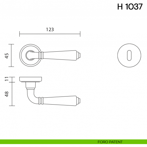 Maniglia per porta H 1037 Valli collezione Lab foro patent