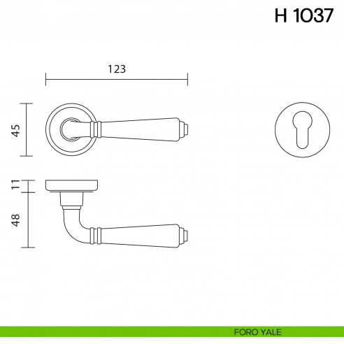 Maniglia per porta H 1037 Valli collezione Lab foro yale