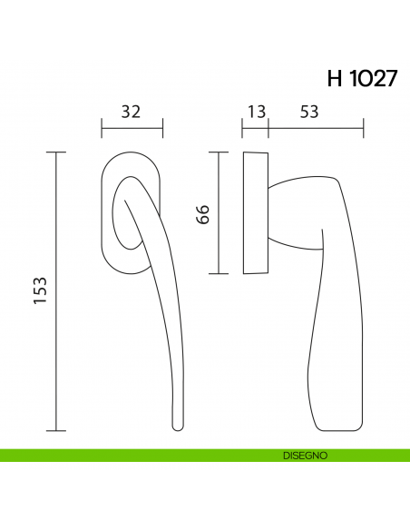 Maniglia per finestra martellina DK H 1027 Valli collezione Lab disegno