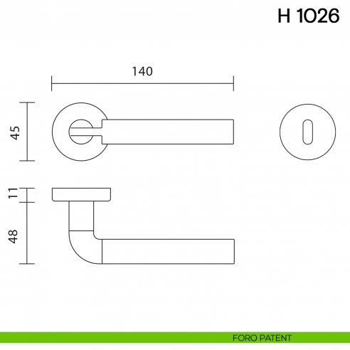 Maniglia per porta H 1026 Valli collezione Fusital foro patent