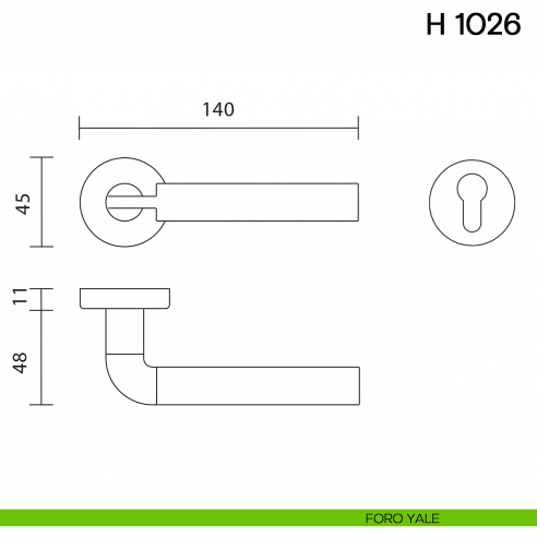 Maniglia per porta H 1026 Valli collezione Fusital foro yale