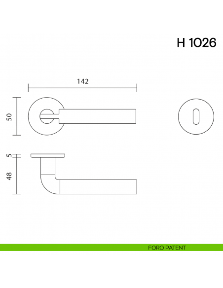 Maniglia per porta H 1026 Valli collezione Fusital con rosetta fine foro patent