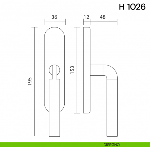 Maniglia per finestra cremonese H 1026 Valli collezione Fusital disegno