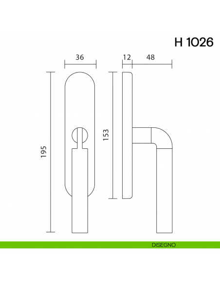 Maniglia per finestra cremonese H 1026 Valli collezione Fusital disegno