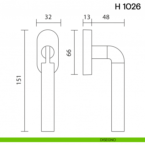Maniglia per finestra martellina DK H 1026 Valli collezione Fusital disegno