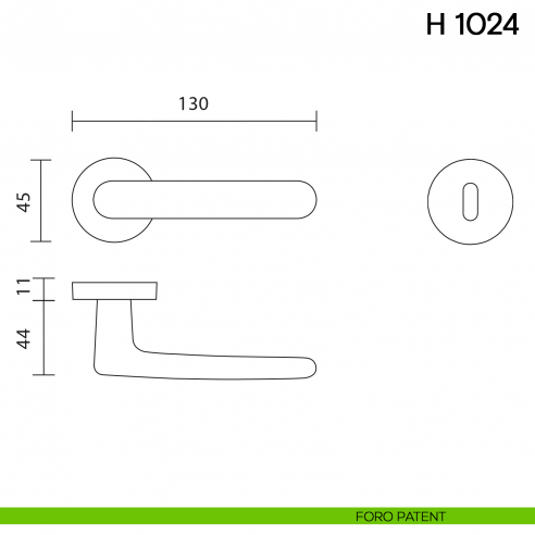 Maniglia per porta H 1024 Valli collezione Lab foro patent