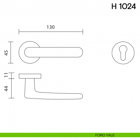 Maniglia per porta H 1024 Valli collezione Lab foro yale
