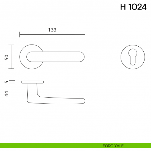 Maniglia per porta H 1024 Valli collezione Lab con rosetta fine foro yale