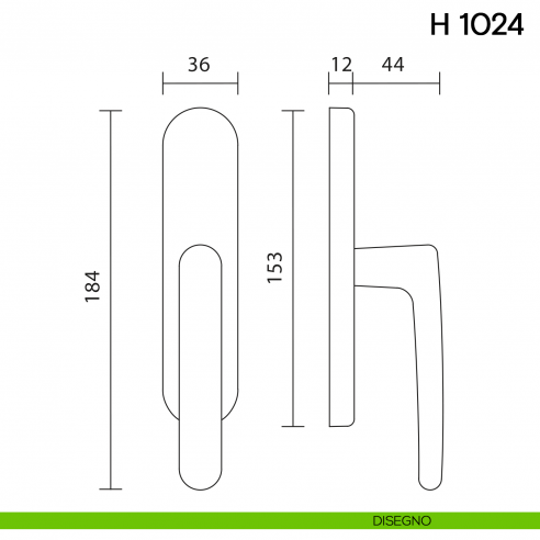 Maniglia per finestra cremonese H 1024 Valli collezione Lab disegno