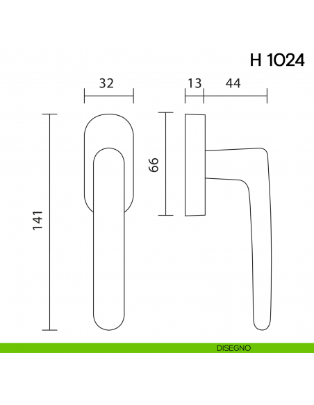 Maniglia per finestra martellina DK H 1024 Valli collezione Lab disegno