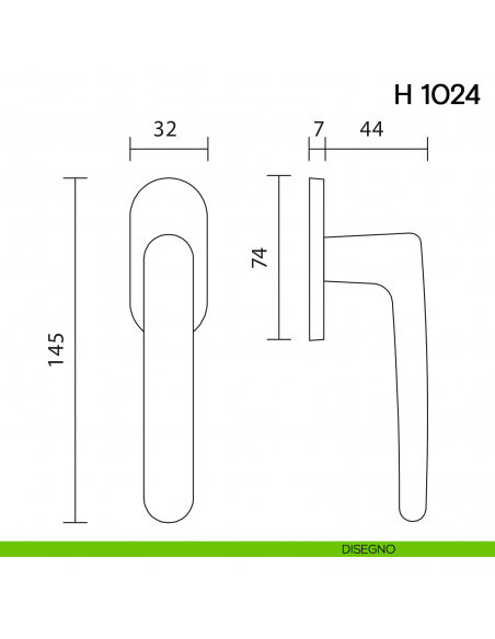 Maniglia per finestra martellina DK H 1024 Valli collezione Lab con rosetta fine disegno