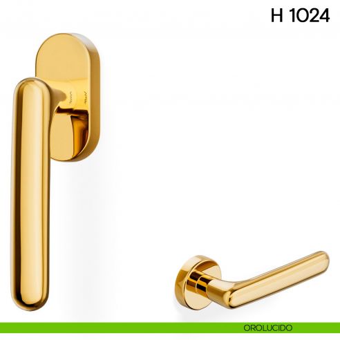 Maniglia per finestra martellina DK H 1024 Valli collezione Lab con rosetta fine orolucido