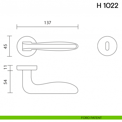 Maniglia per porta H 1022 Valli collezione Lab foro patent