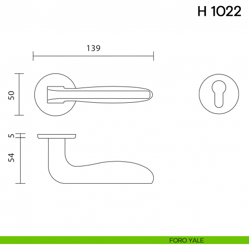 Maniglia per porta H 1022 Valli collezione Lab con rosetta fine foro yale