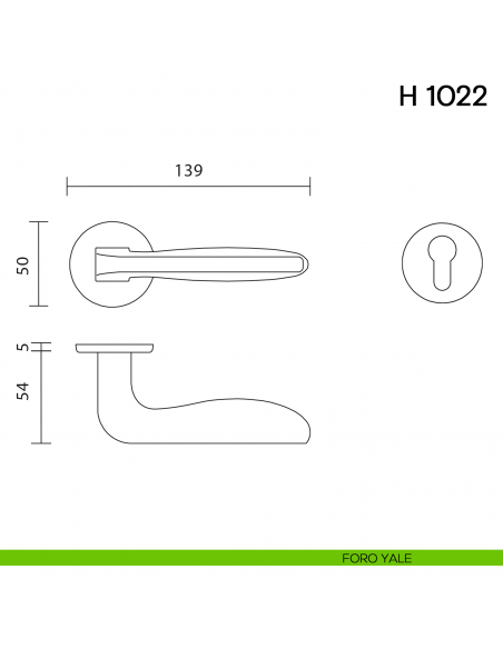 Maniglia per porta H 1022 Valli collezione Lab con rosetta fine foro yale