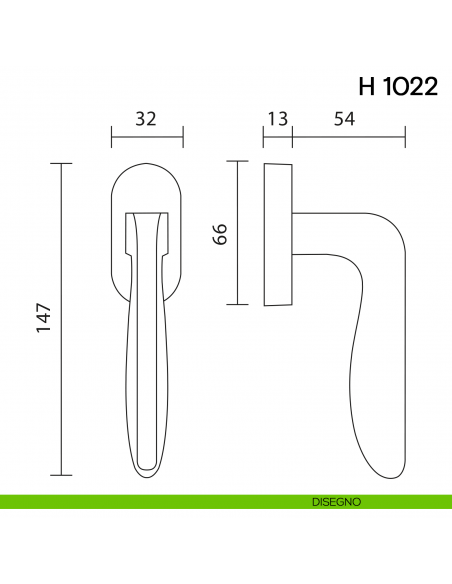 Maniglia per finestra martellina DK H 1022 Valli collezione Lab disegno