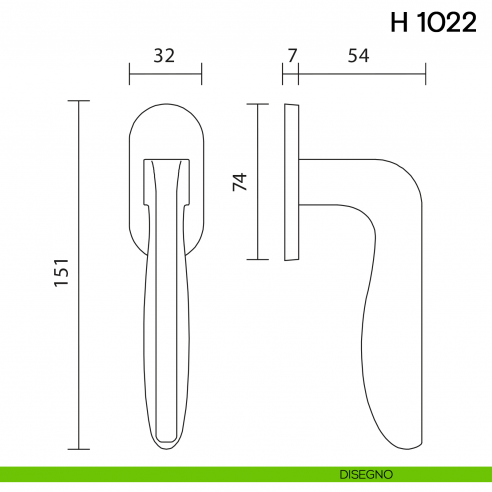 Maniglia per finestra martellina DK H 1022 Valli collezione Lab con rosetta fine disegno