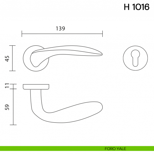 Maniglia per porta H 1016 Valli collezione Lab foro yale