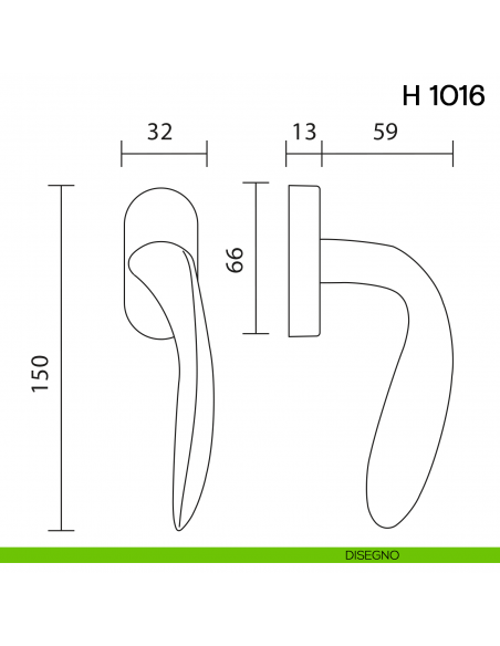 Maniglia per finestra martellina DK H 1016 Valli collezione Lab disegno